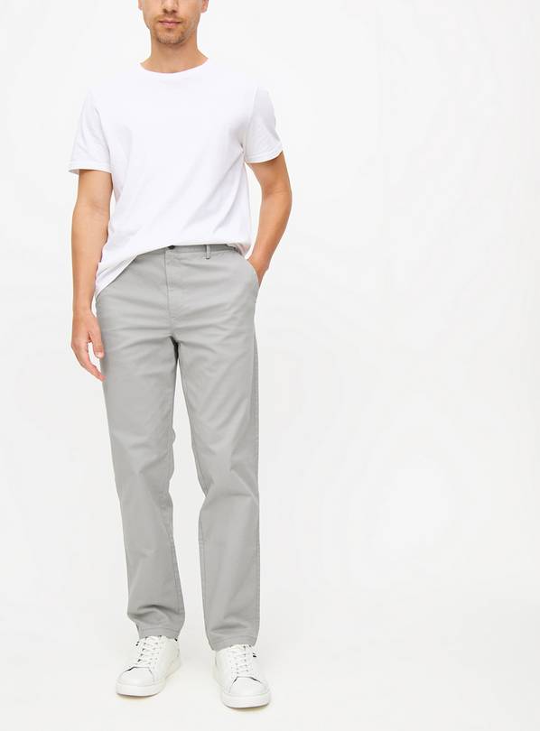 Light Grey Straight Leg Chino Trousers 44R